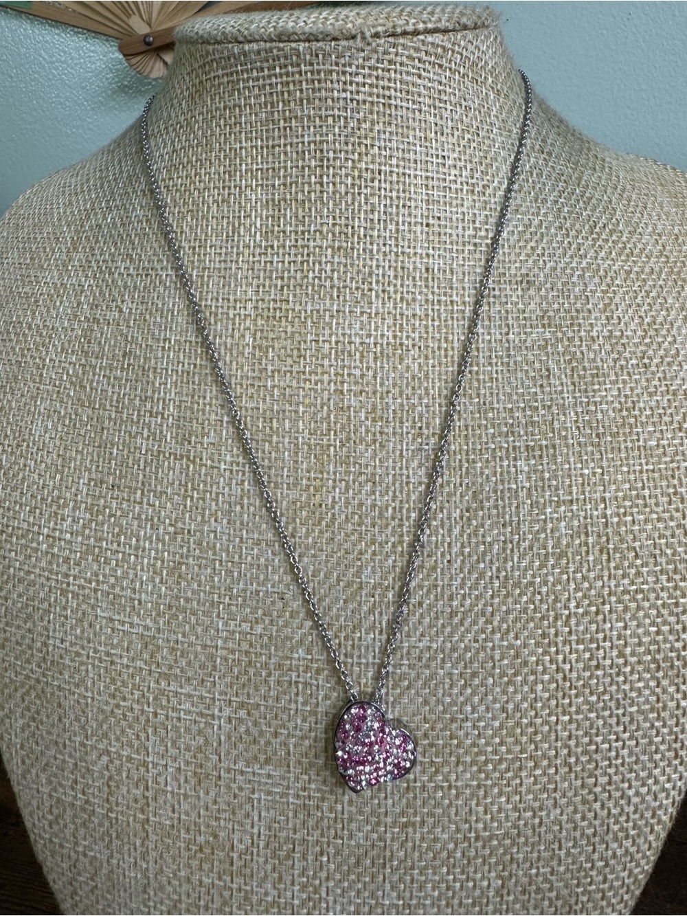 ❤️5/$25 Hallmark Silver-Tone Necklace with Pink Crystal Heart Pendant